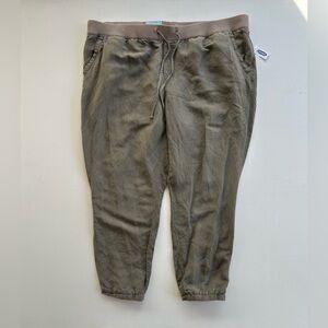 Old Navy Pull On Linen Blend Jogger Pants Brown Olive Green Womens Size XXL NWT